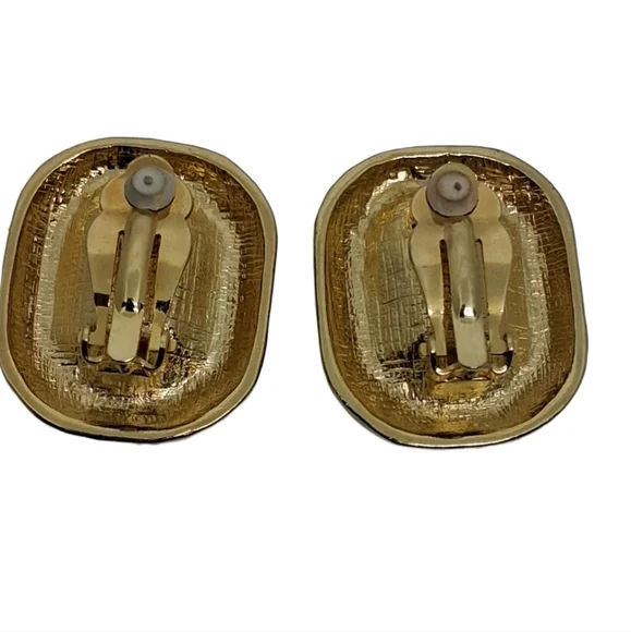 VINTAGE LARGE GOLD & WHITE GLASS RHINESTONE STATEMENT CLIP ON EARRINGS - Picture 5 of 6